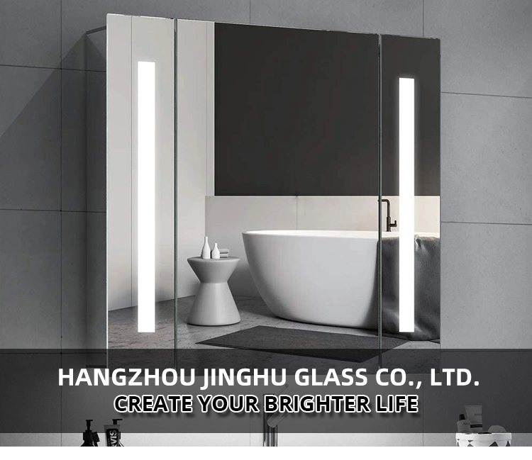 Jinghu Wholesale Factory Recessed Surface Mount Bathroom Doblle Side Mirrors Medicine Cabinet Aluminum Profile LED Mirror Cabinet